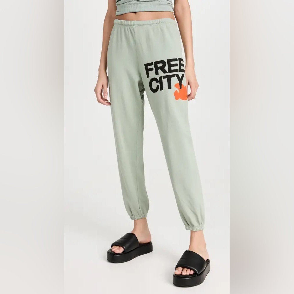 Freecity Unisex Sage Green Logo Terry Cotton Jogger Sweatpants | Small